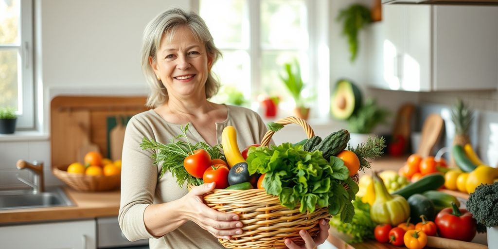 Woman with vegetables in kitchen