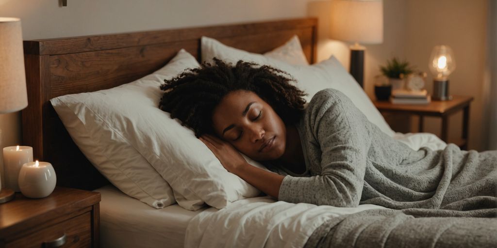 Person sleeping peacefully in a cozy bedroom.