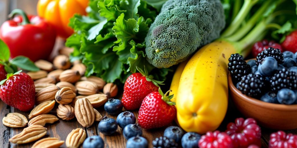 Fresh fruits and vegetables for diabetes management.