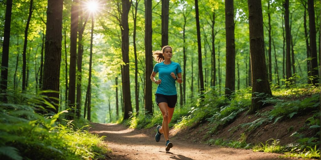 Person jogging on a forest trail