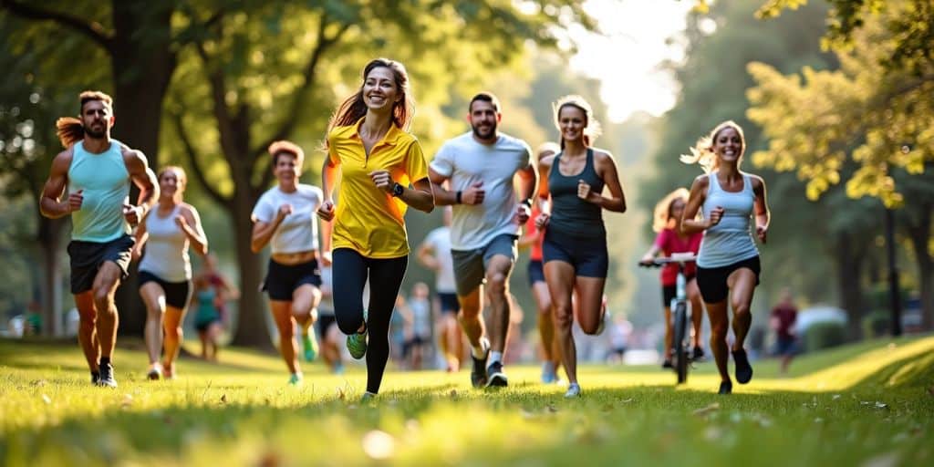 People exercising in a park