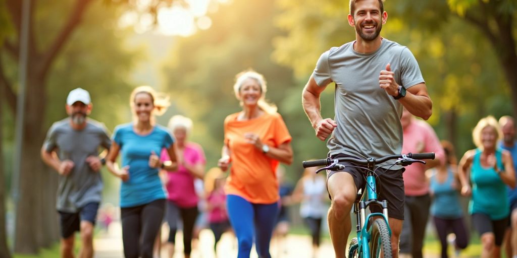 People exercising outdoors for diabetes management.