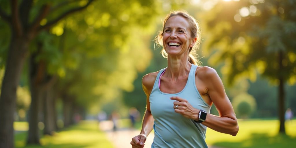 Person jogging in a green park