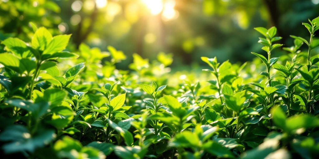 Lush green plants in sunlight, representing natural insulin sources.