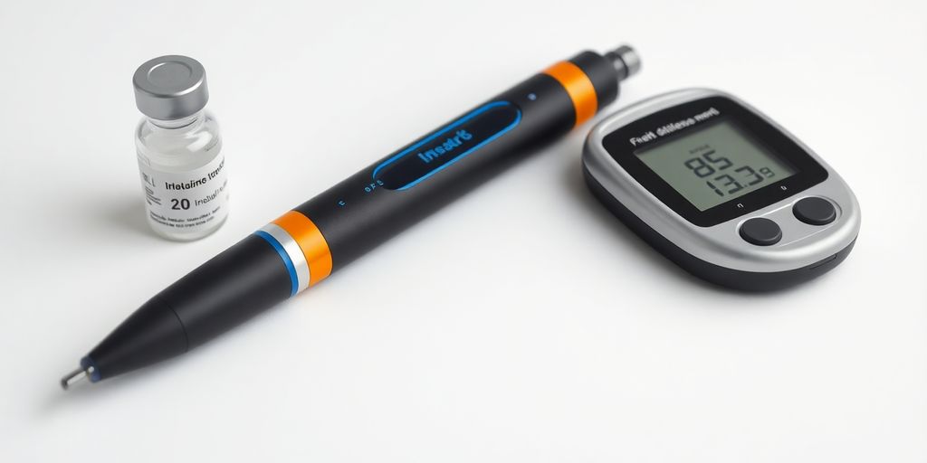 Smart pen with insulin vial and glucose meter.