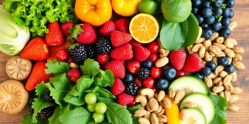 Fresh fruits and vegetables for healthy blood sugar levels.