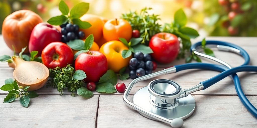 Fresh fruits and herbs for natural diabetes remedies.