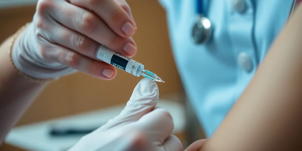 Healthcare professional administering insulin therapy in a clinic.