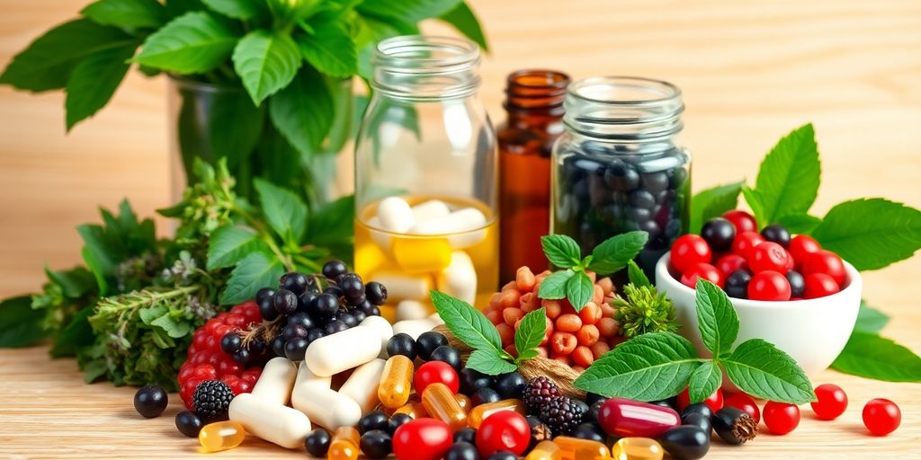 Natural supplements including herbs and berries for diabetes.