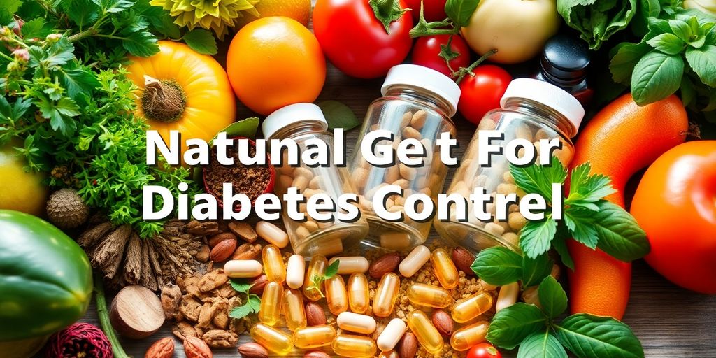 Natural supplements for diabetes control with herbs and fruits.